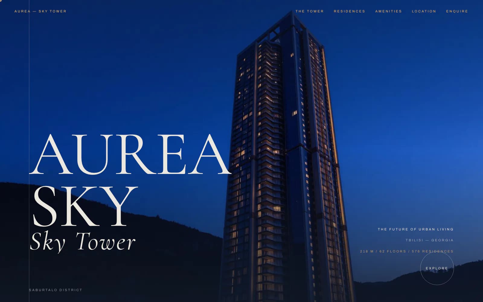 Aurea Sky Tower luxury real estate website homepage